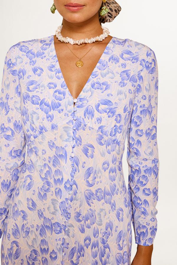 Rixo Katie Midi Dress Tulip Fields Cornflower Blue