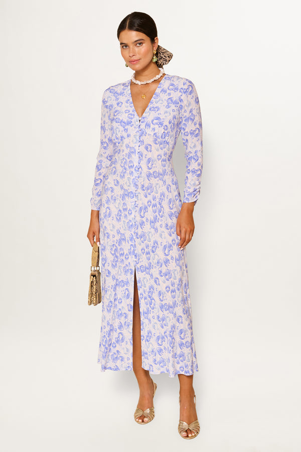 rixo Katie Midi Dress Tulip Fields Cornflower Blue