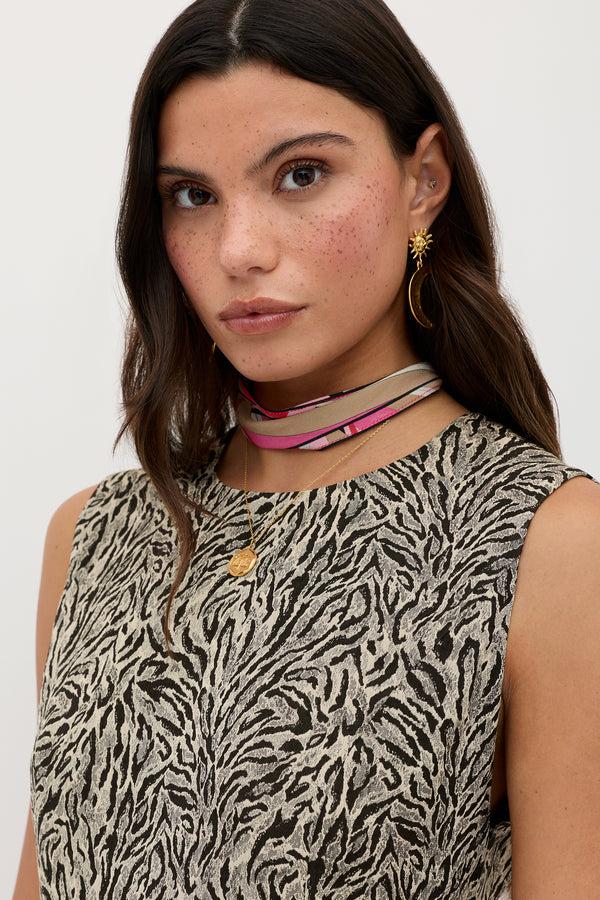 Rixo Katrin Jaquard Mini Dress Sun Leo Tan