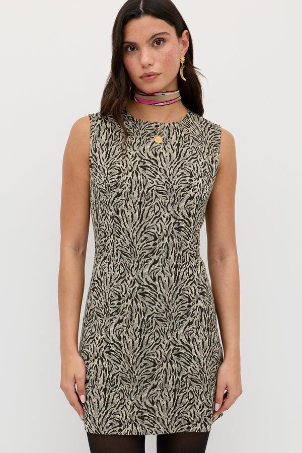 rixo Katrin Jaquard Mini Dress Sun Leo Tan