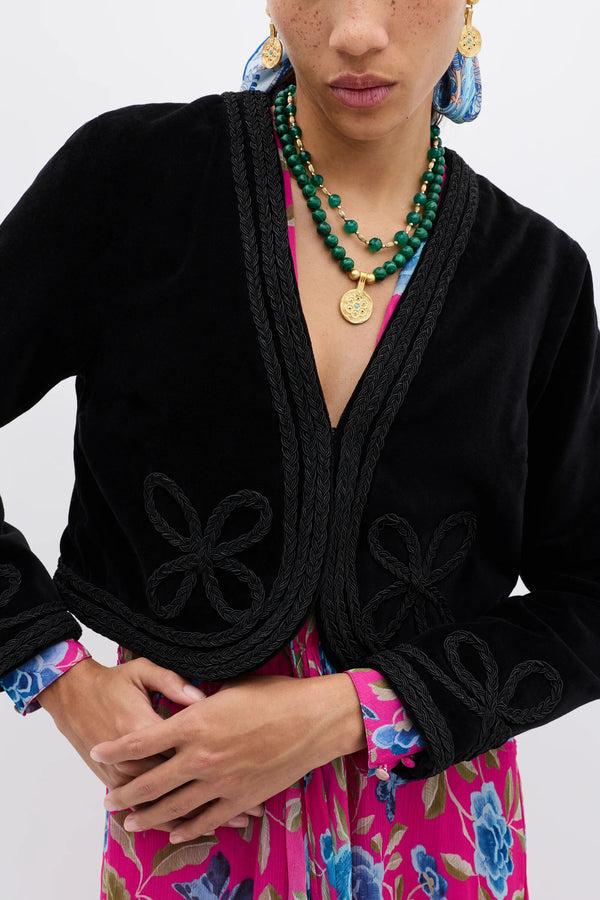 Rixo Kesia Velvet Jacket Clover Appliqué Black