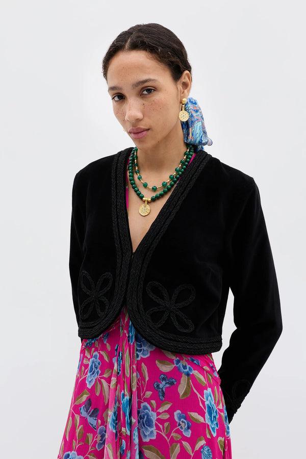 rixo Kesia Velvet Jacket Clover Appliqué Black
