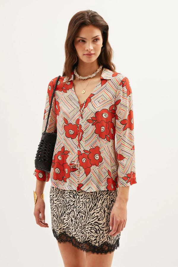 Rixo Kornelia Silk Mini Skirt Sun Leo Tan