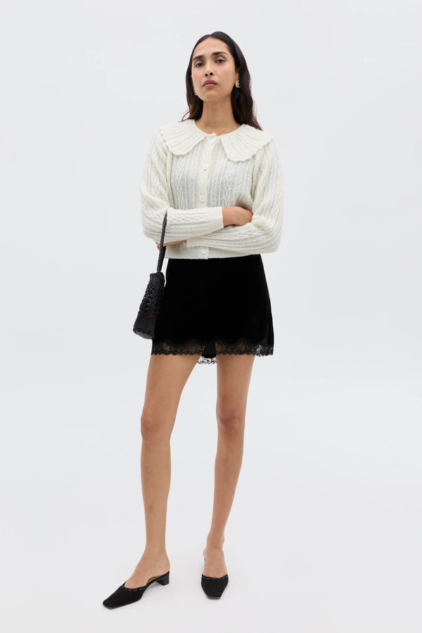 rixo Kornelia Silk-Velvet Mini Skirt Black