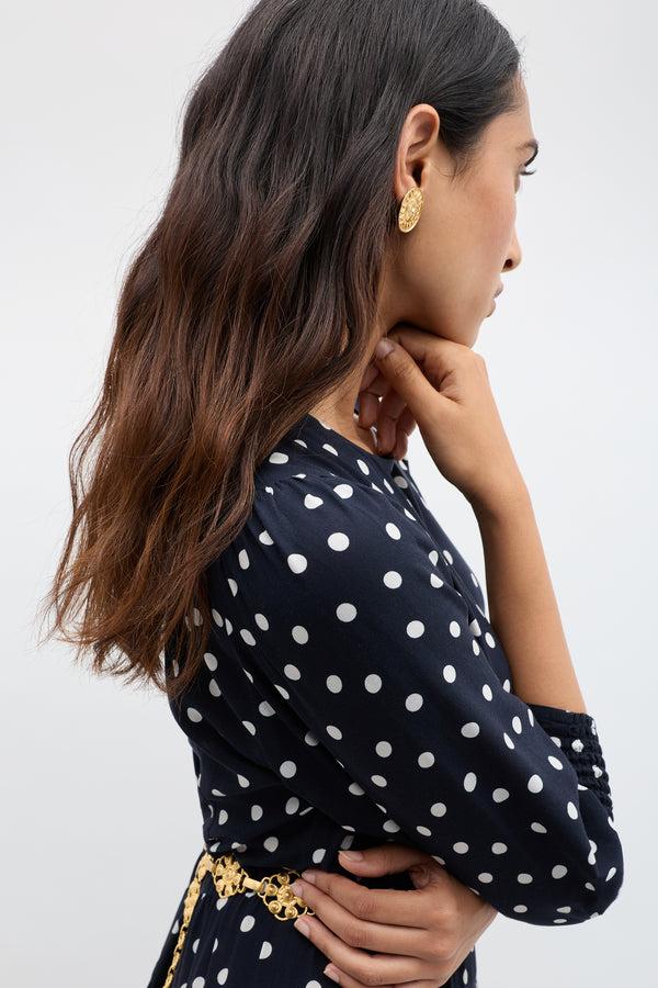 Rixo Kristen Midi Dress Bohemia Spot Deep Navy