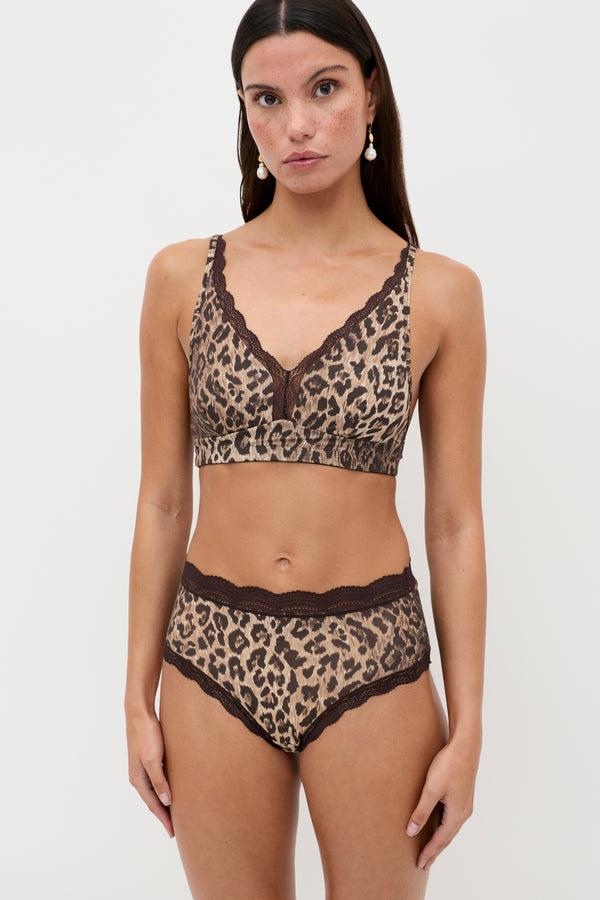 Rixo Lace Plunge Bralette Leopard Brown