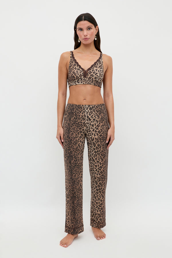 Rixo Lace Plunge Bralette Leopard Brown