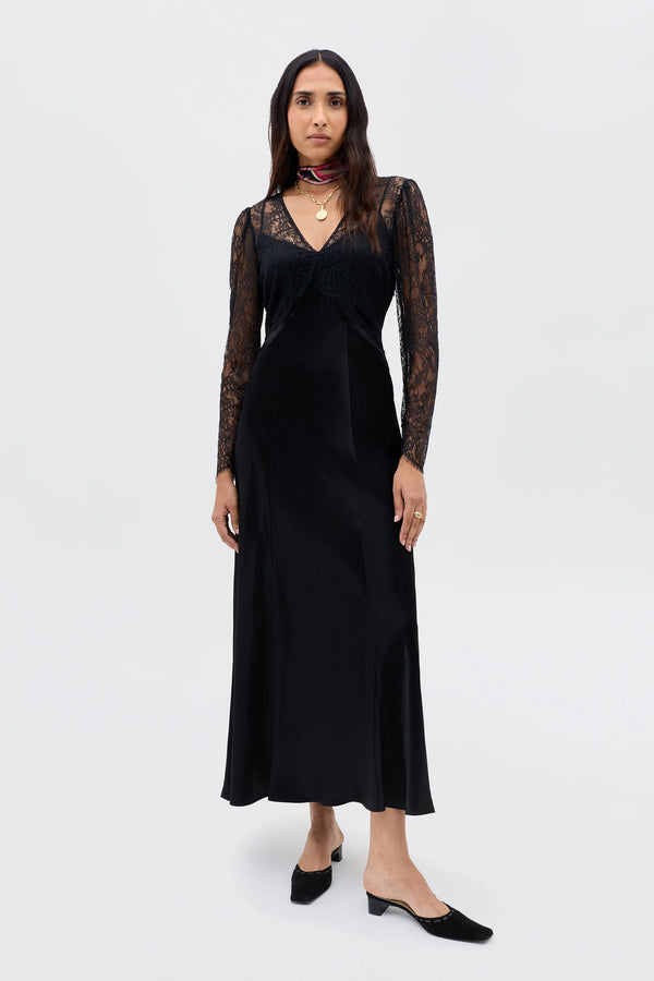 rixo Laoise Satin Dress Black