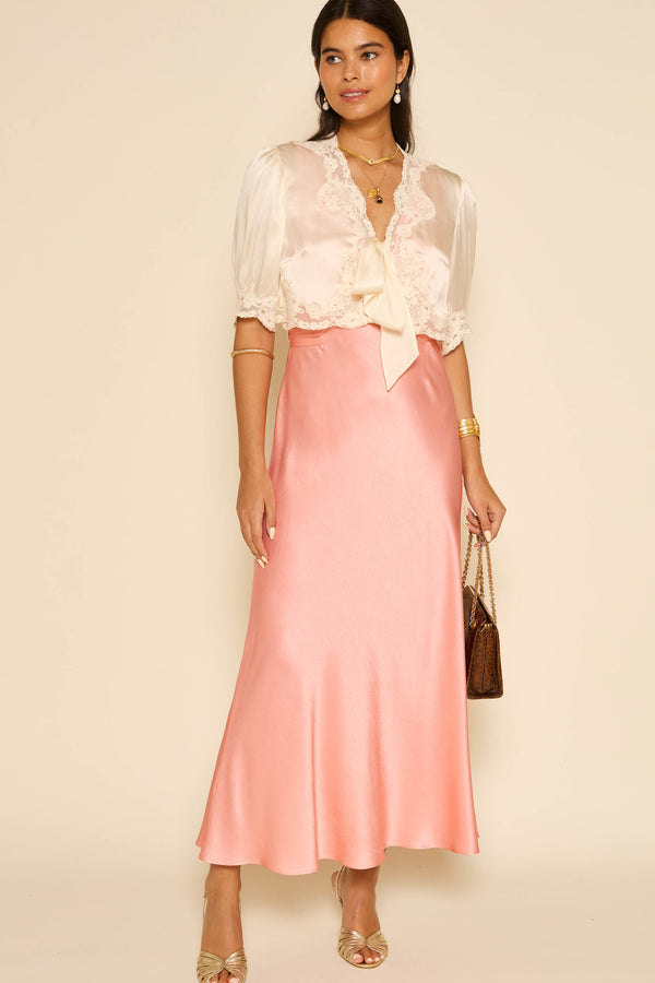 Rixo Lauriane Satin Midi Dress Coral