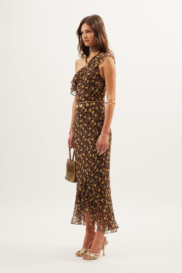 Rixo Leon Midi Dress Eva Floral Brown