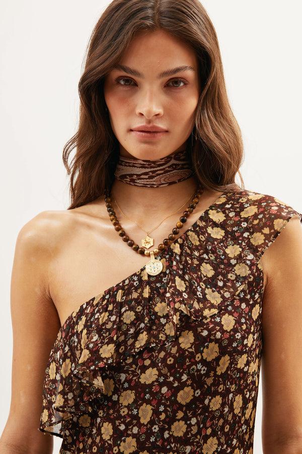 Rixo Leon Midi Dress Eva Floral Brown