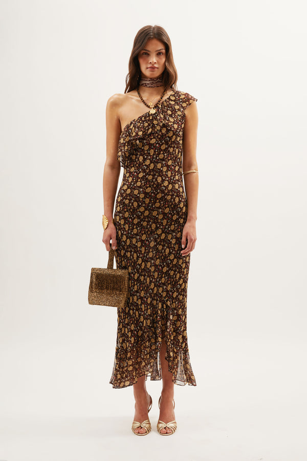rixo Leon Midi Dress Eva Floral Brown