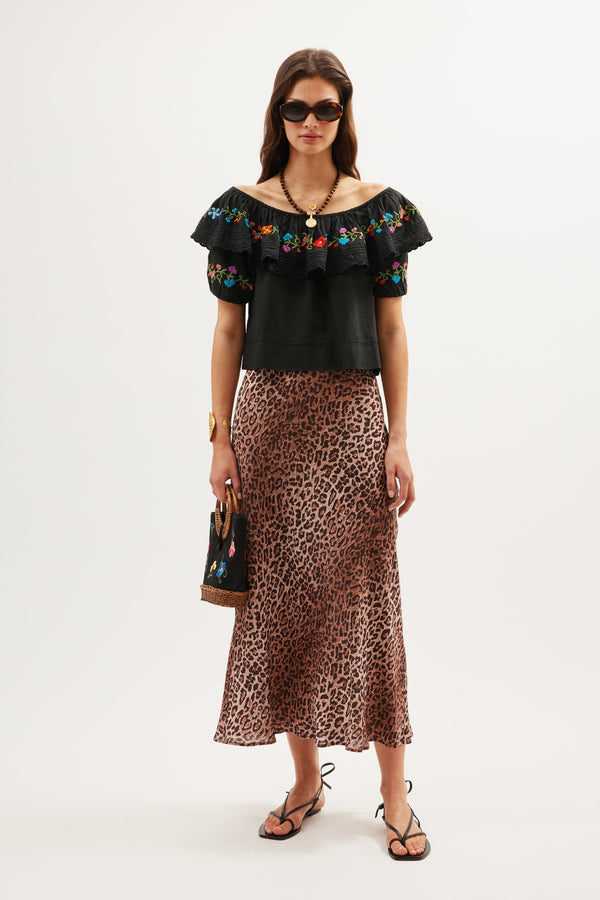 rixo Lisette Top Ombre Floral Embroidery Black