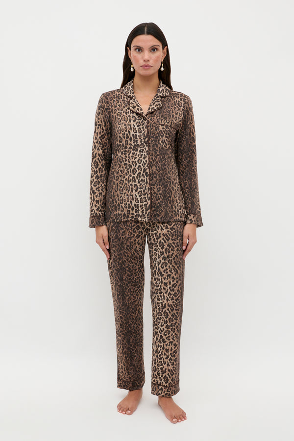 Rixo Long Pyjamas Leopard Brown