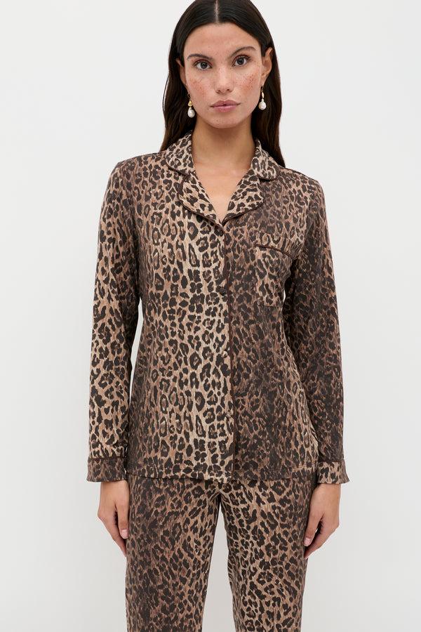 Rixo Long Pyjamas Leopard Brown