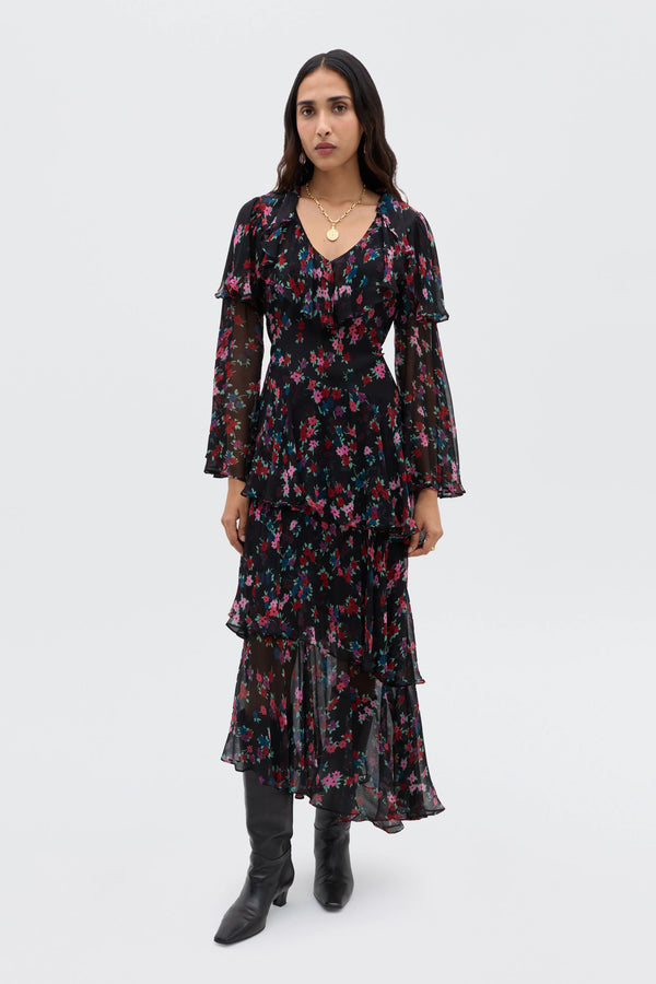 rixo Loralyn Silk Dress City Floral Black
