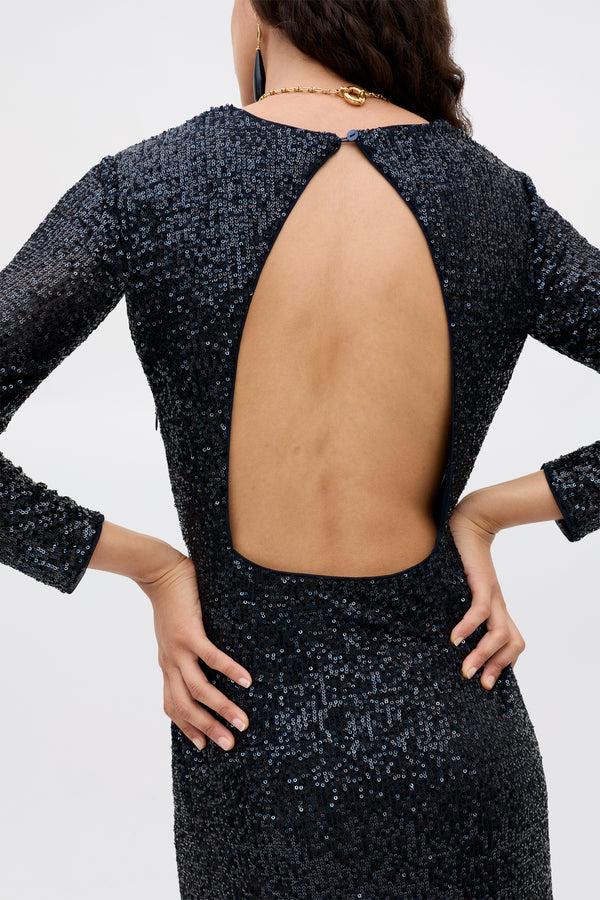 Rixo Lorenzo Dress Embellishment Navy