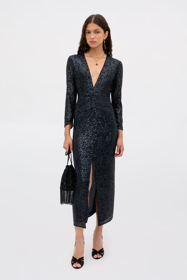 rixo Lorenzo Dress Embellishment Navy