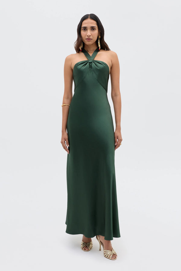 rixo Losanna Satin Gown Forest Green