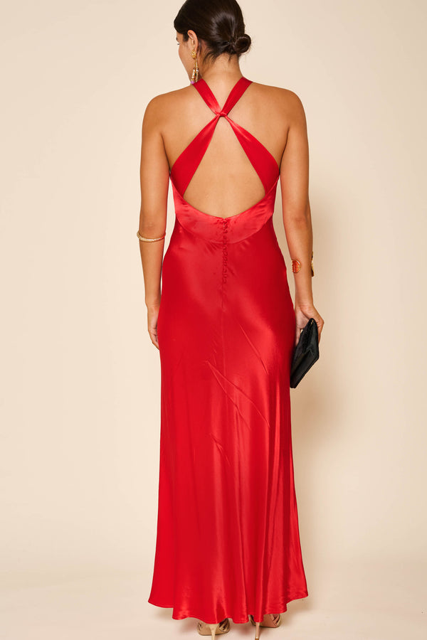 Rixo Losanna Satin Gown Red
