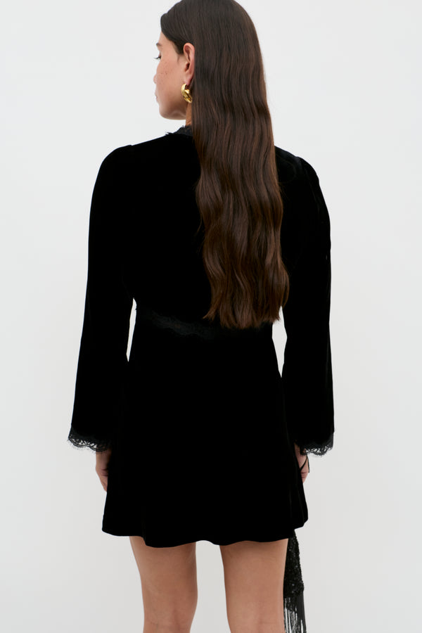 Rixo Macie Velvet Mini Dress Black
