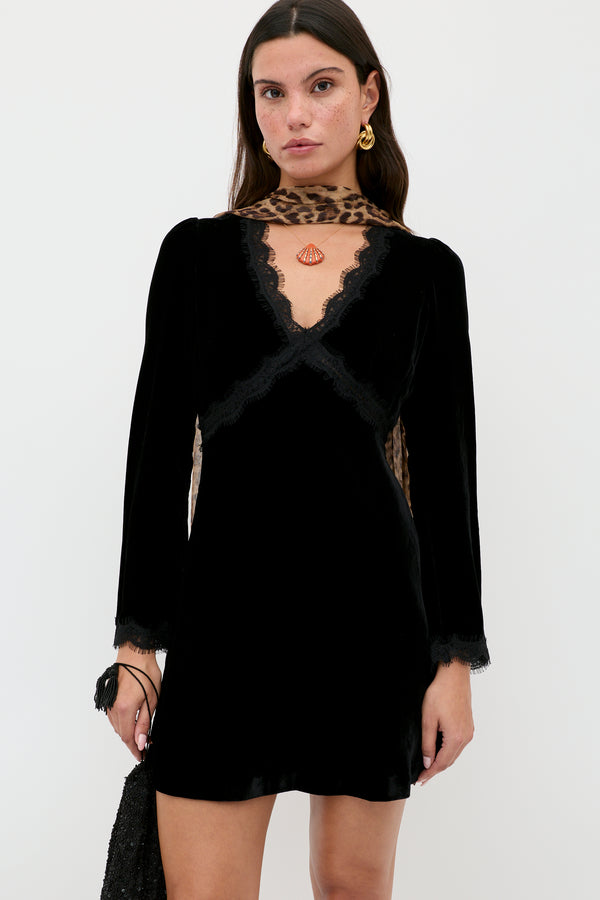 rixo Macie Velvet Mini Dress Black