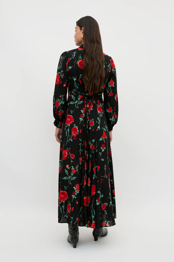 Rixo Maddison Midi Dress Claudia Rose Black