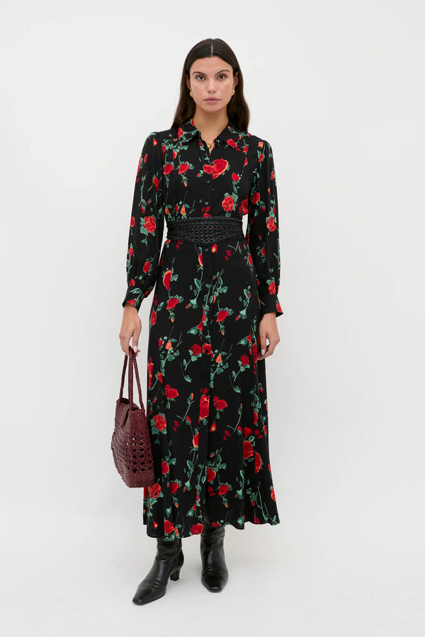 Rixo Maddison Midi Dress Claudia Rose Black