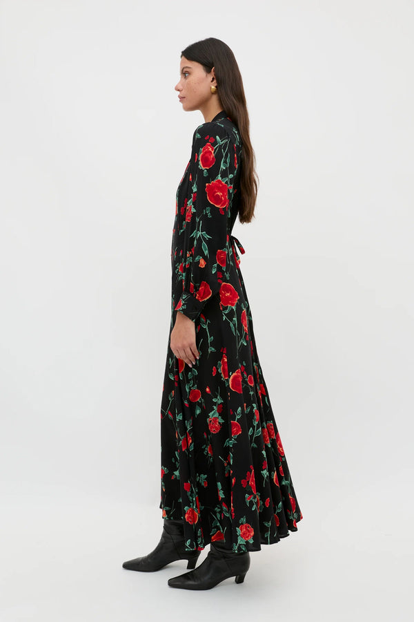 Rixo Maddison Midi Dress Claudia Rose Black