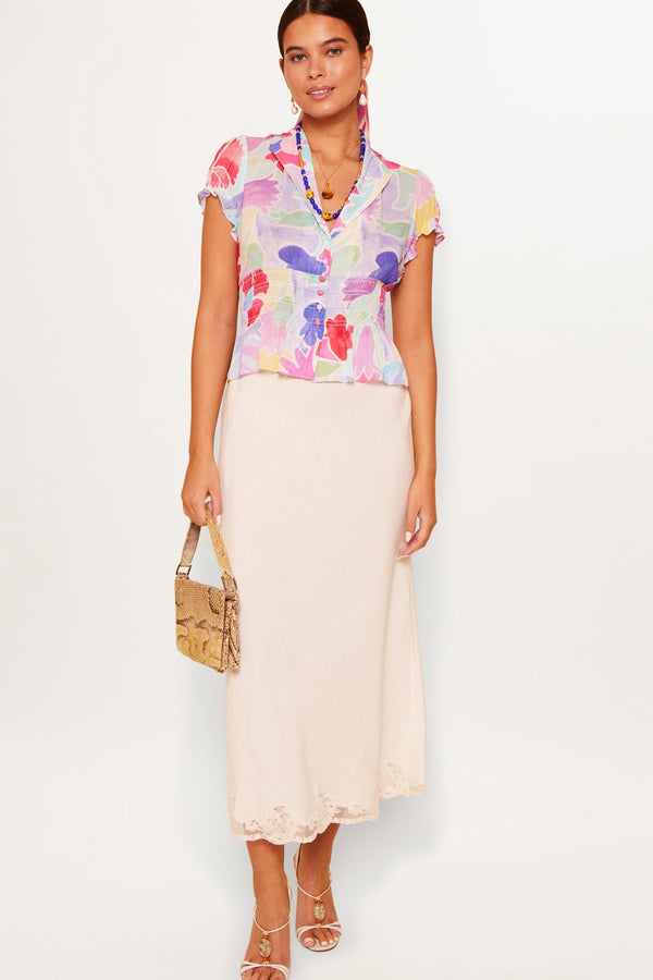 Rixo Maelle Top Abstract Tulip Ivory