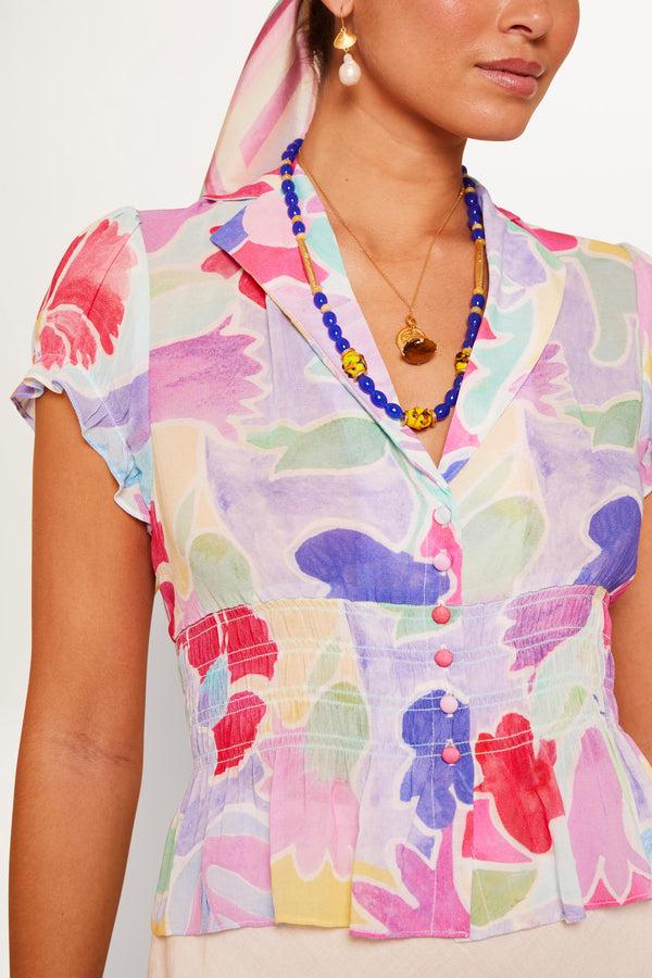 Rixo Maelle Top Abstract Tulip Ivory