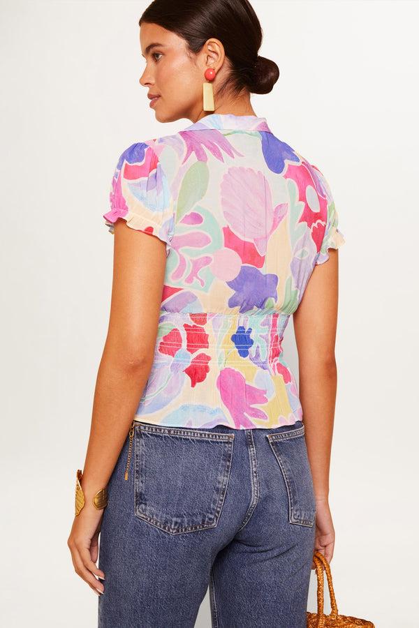 Rixo Maelle Top Abstract Tulip Ivory