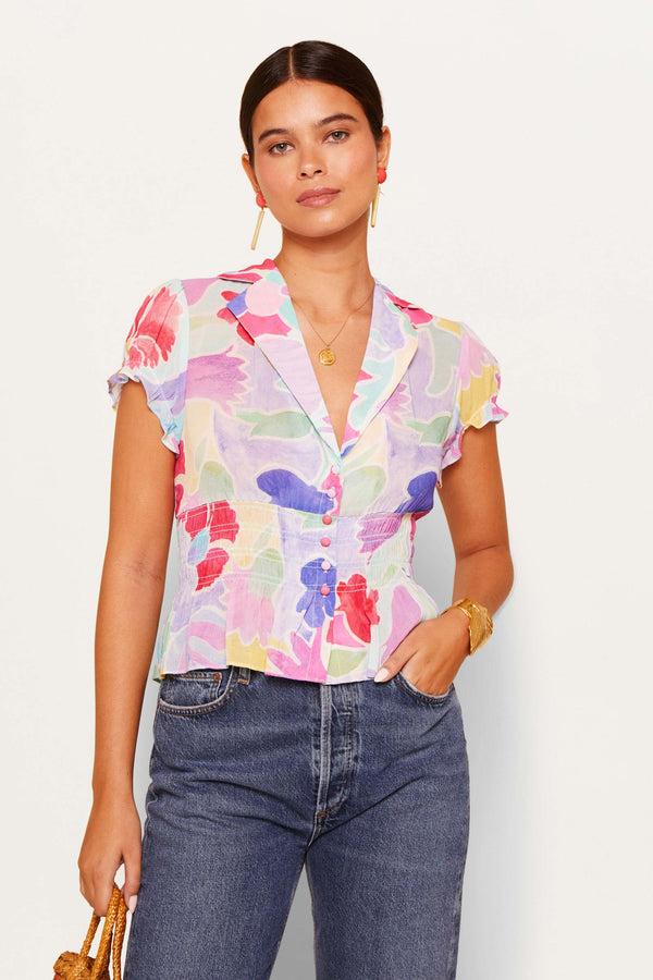 rixo Maelle Top Abstract Tulip Ivory