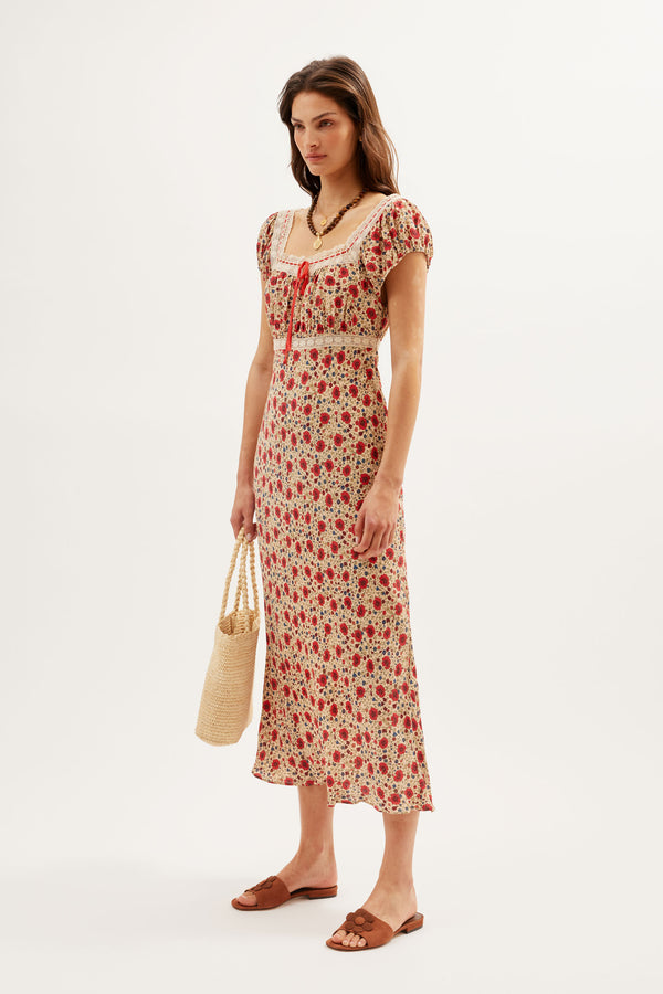 Rixo Maeva Midi Dress Eva Floral Cream