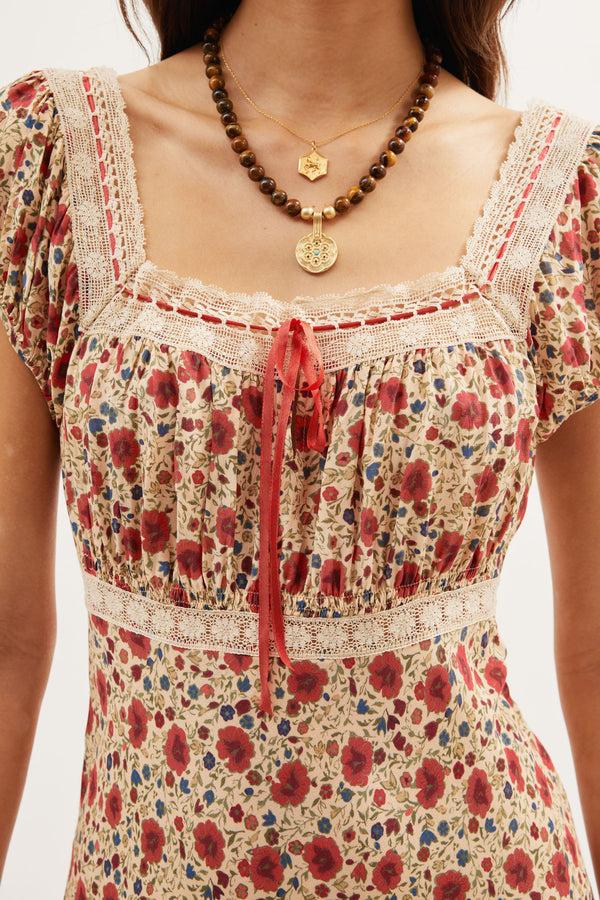 Rixo Maeva Midi Dress Eva Floral Cream