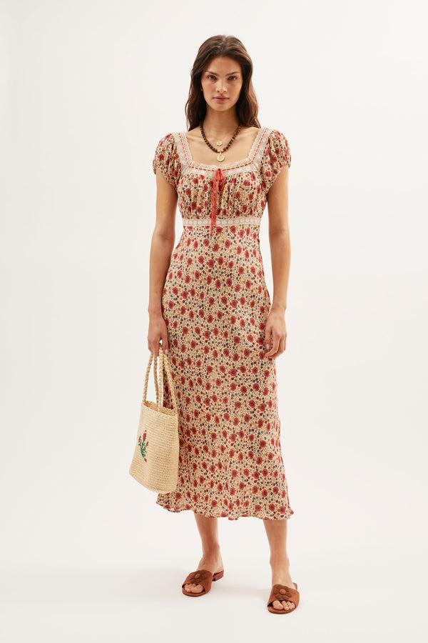 rixo Maeva Midi Dress Eva Floral Cream