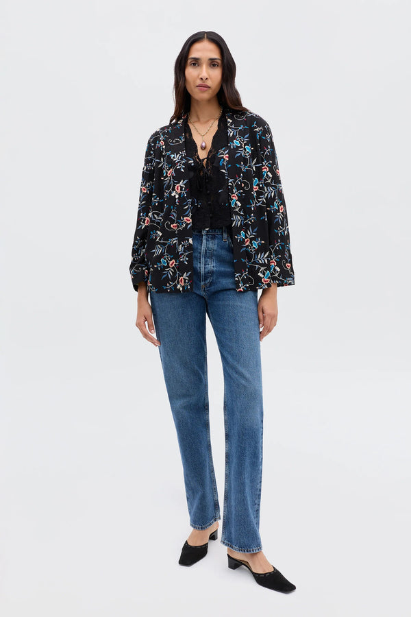 Rixo Malachy Jacket Botanical Embroidery Black