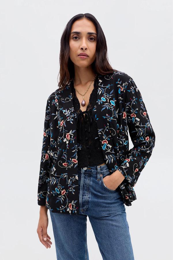 rixo Malachy Jacket Botanical Embroidery Black