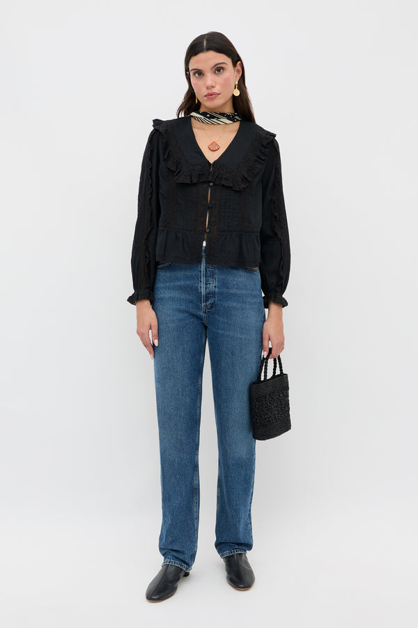 Rixo Maribelle Cotton Blouse Black