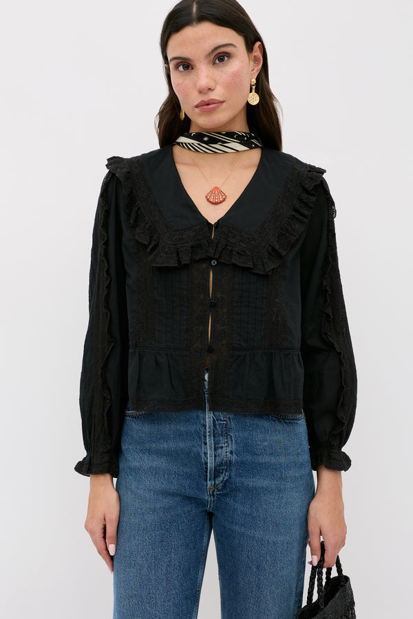 rixo Maribelle Cotton Blouse Black