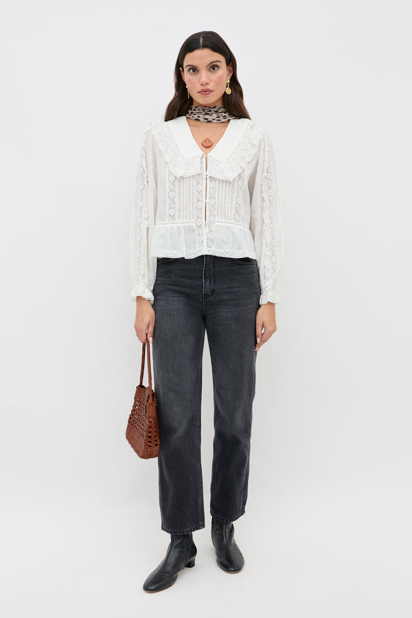 Rixo Maribelle Cotton Blouse Ivory