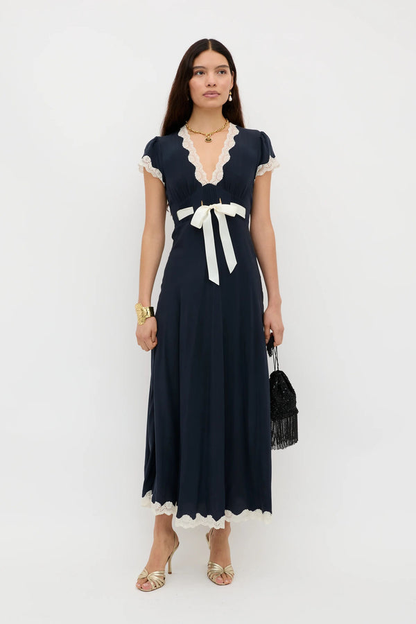 rixo Marlice Silk Midi Dress Deep Navy