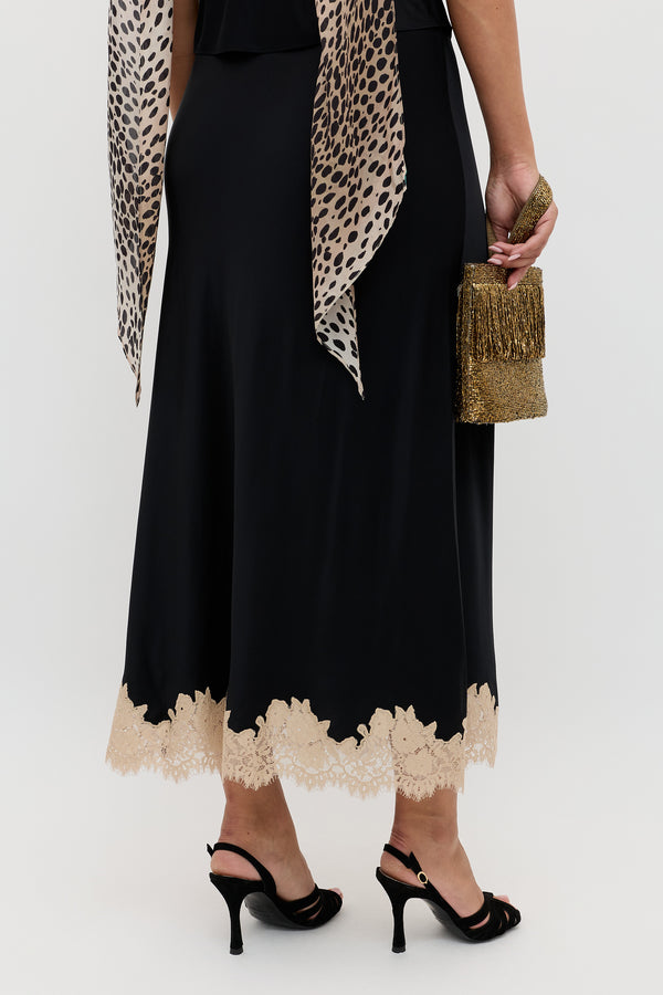 Rixo Matilde Satin Midi Skirt Black