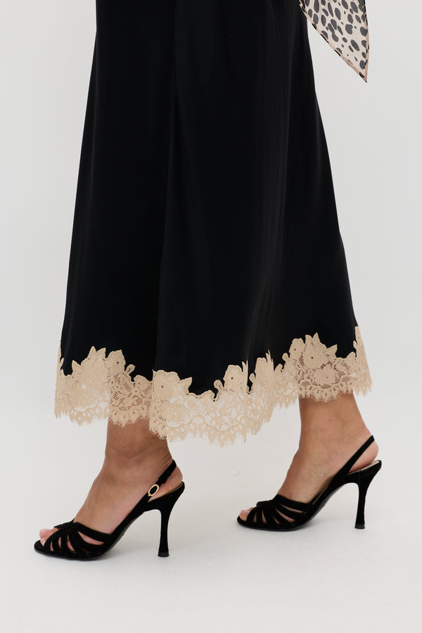 Rixo Matilde Satin Midi Skirt Black