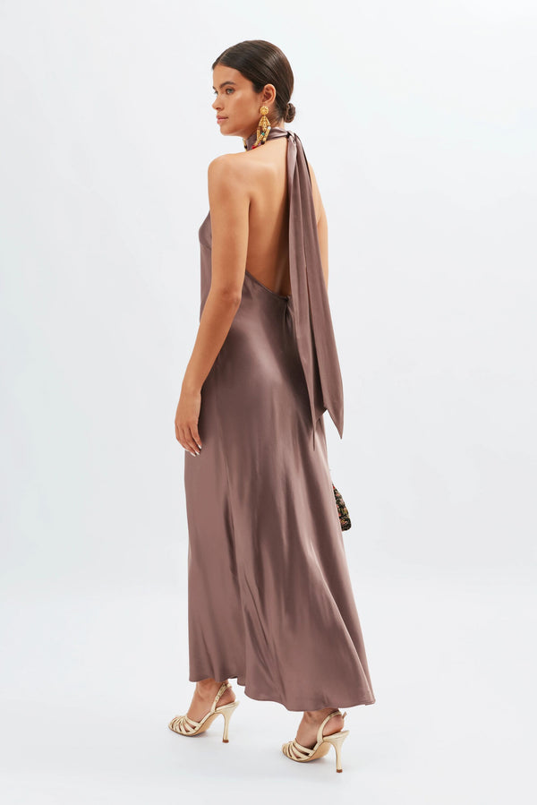 Rixo Maura Halterneck Midi Dress Mink