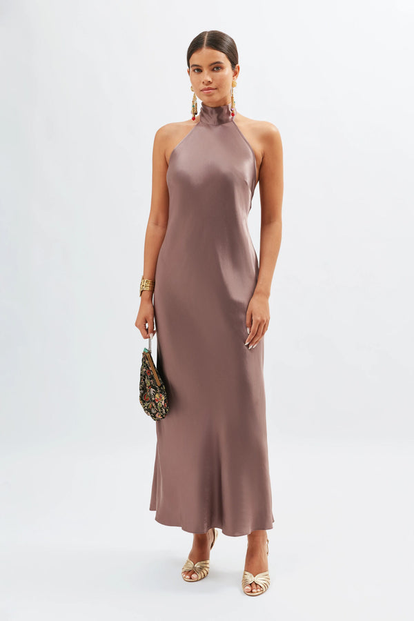 rixo Maura Halterneck Midi Dress Mink