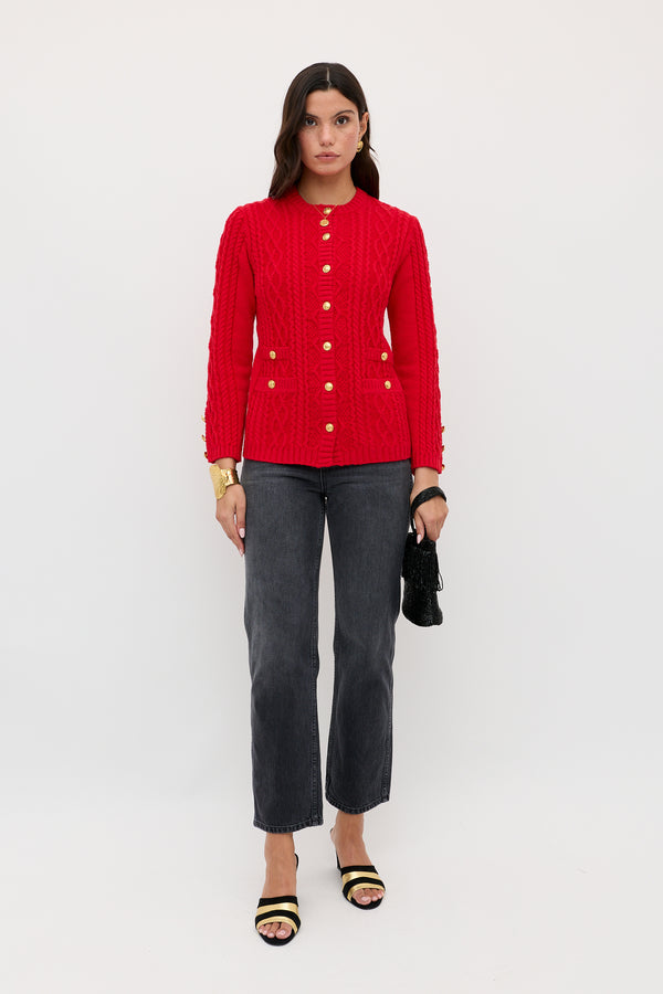 Rixo Maurya Knitted Cardigan Red