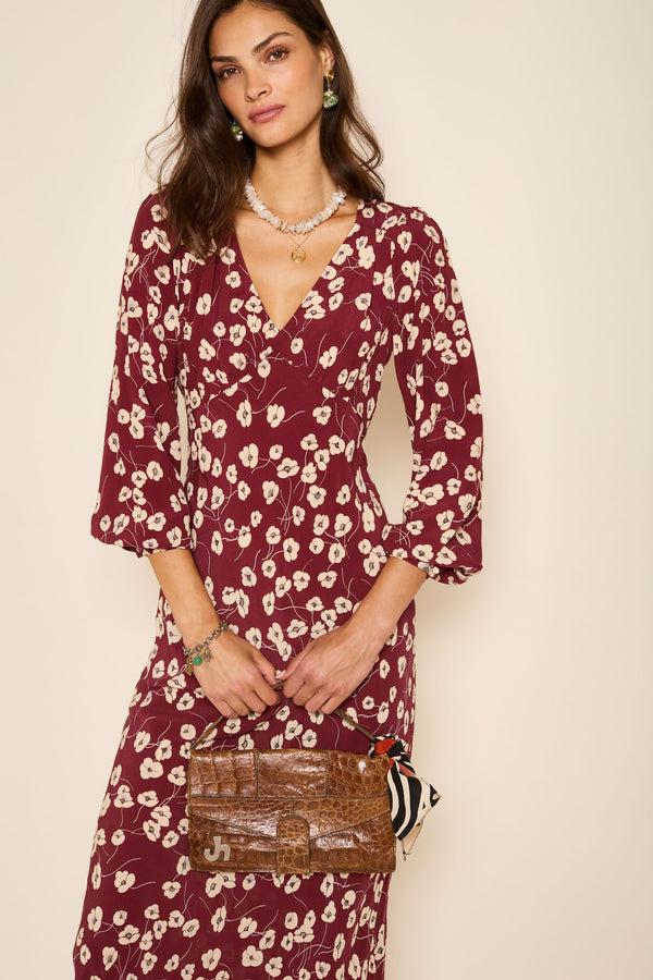 Rixo Mavis Midi Dress Autumn Cherry Maroon