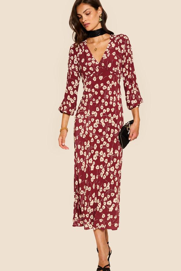 rixo Mavis Midi Dress Autumn Cherry Maroon