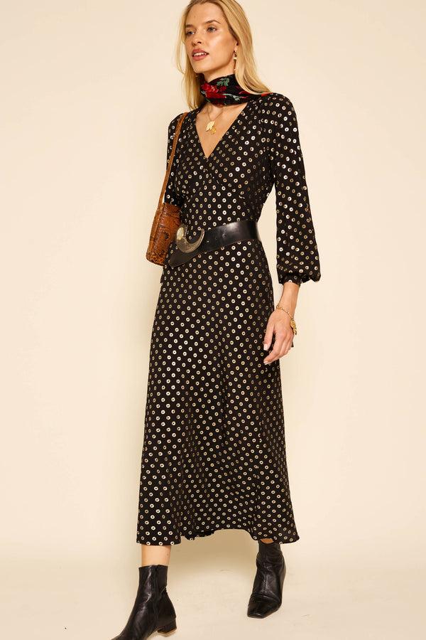 Rixo Mavis Midi Dress Shibori Gold